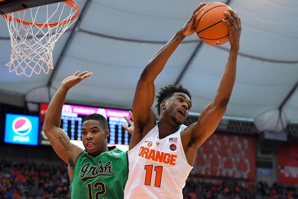 Oshae Brissett grabs a rebound during the 2017-18 season.